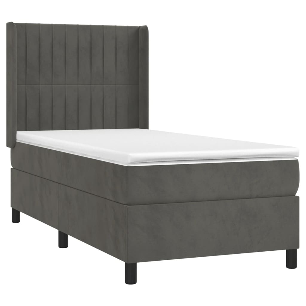 Krevet box spring s madracem LED tamnosivi 90x200 cm baršun