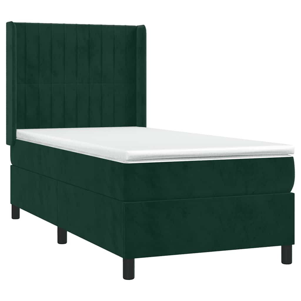 Krevet box spring s madracem LED tamnozeleni 90x200 cm baršun