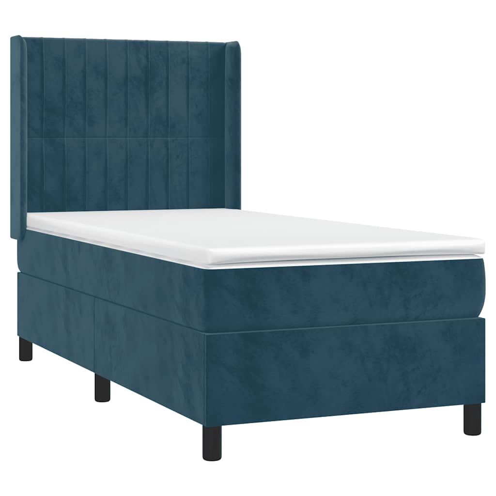 Krevet box spring s madracem LED tamnoplavi 100x200 cm baršun