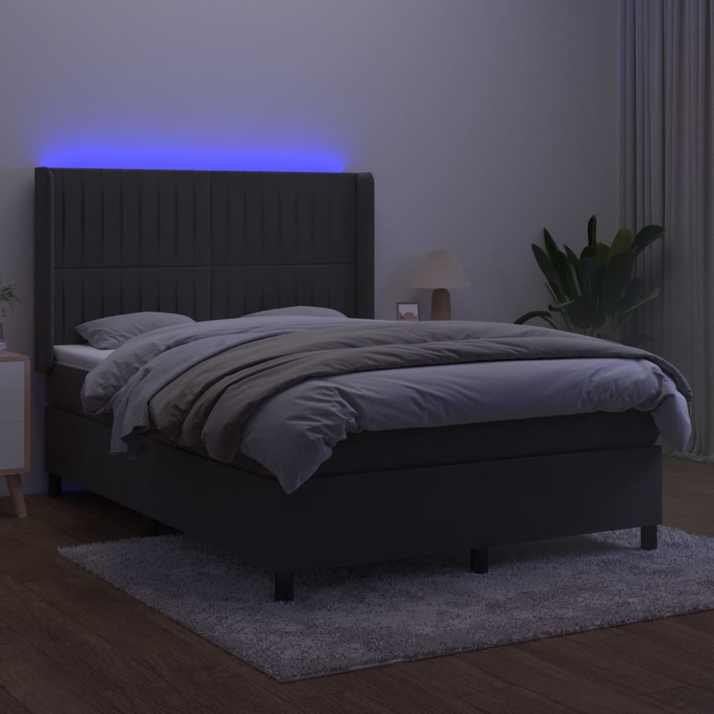 Krevet box spring s madracem LED tamnosivi 140x200 cm baršun