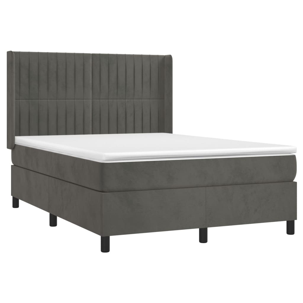 Krevet box spring s madracem LED tamnosivi 140x200 cm baršun