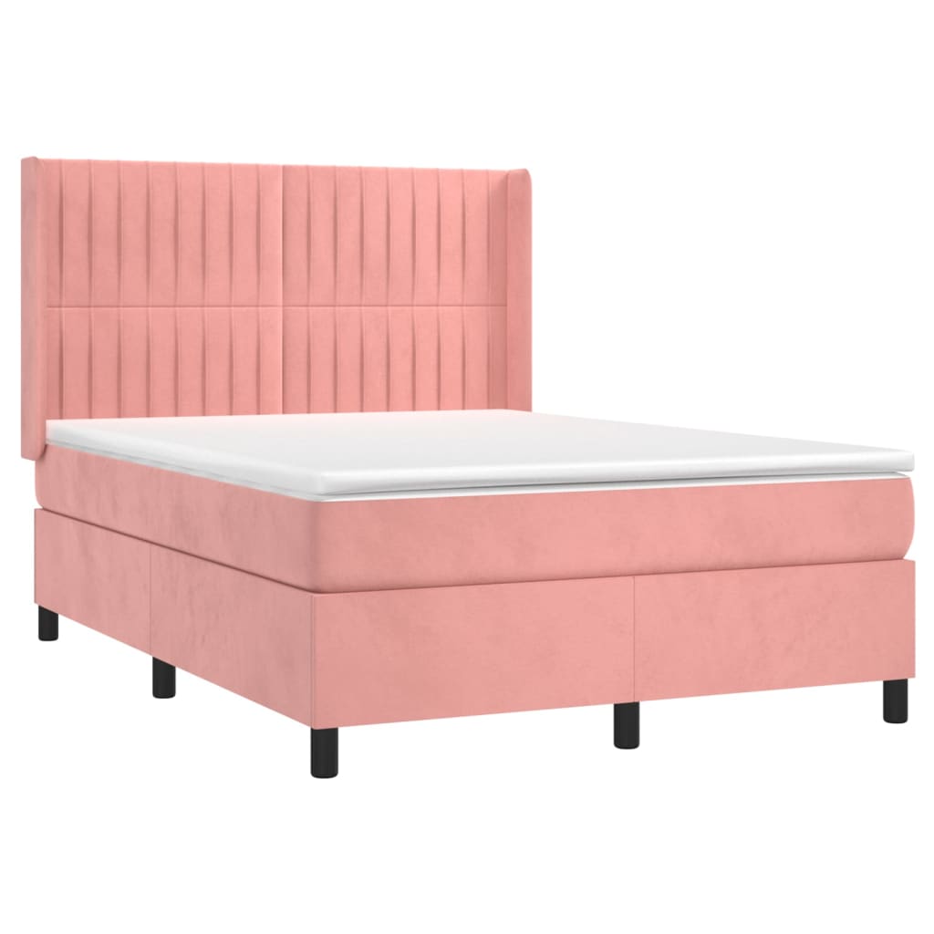 Krevet box spring s madracem LED ružičasti 140x200cm baršunasti
