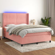 Krevet box spring s madracem LED ružičasti 140x200cm baršunasti