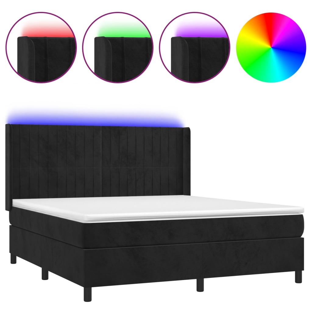 Krevet box spring s madracem LED crni 160x200 cm baršun