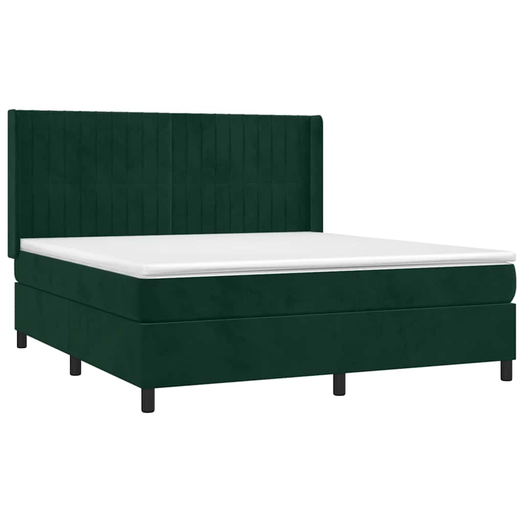 Krevet box spring s madracem LED tamnozeleni 160x200 cm baršun