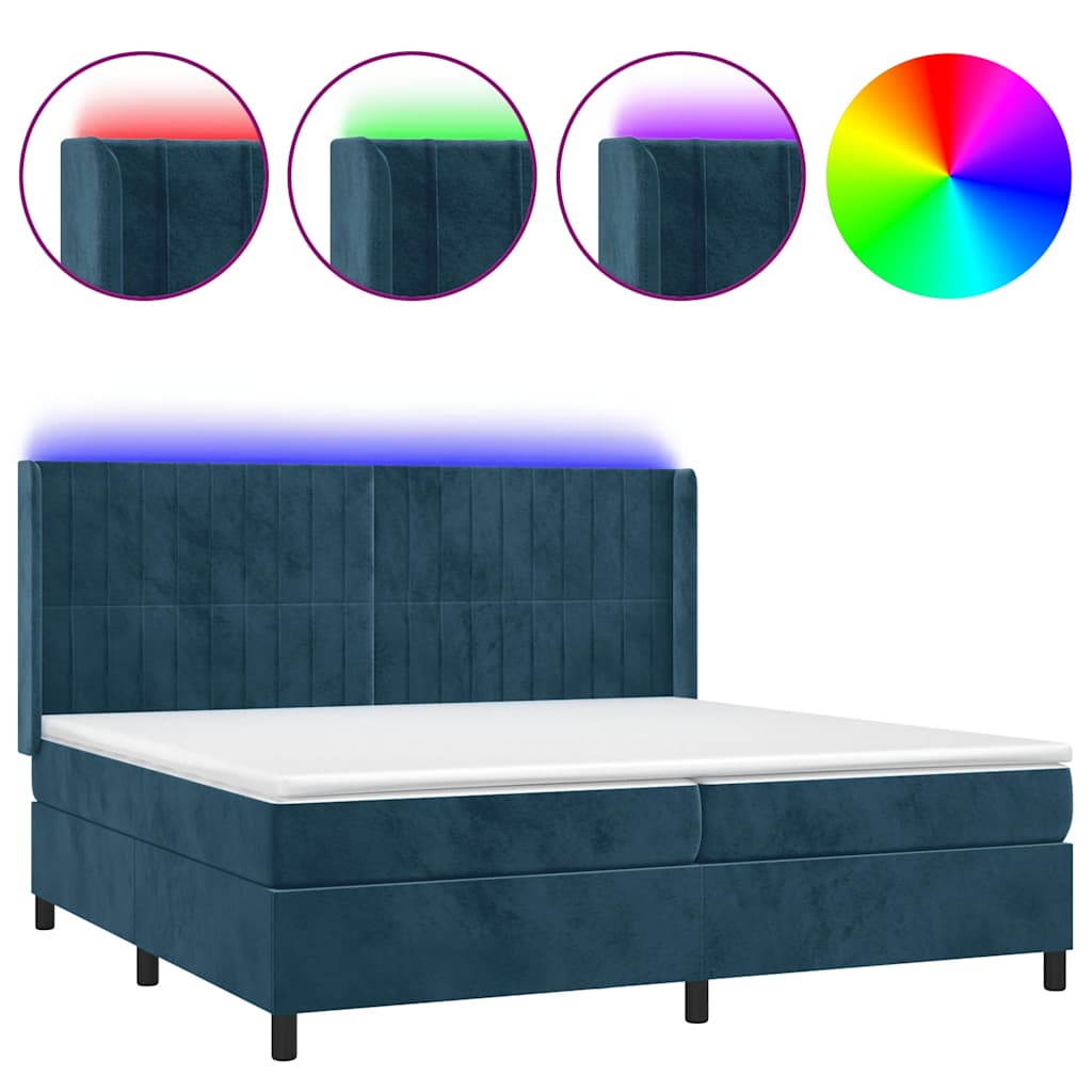 Krevet box spring s madracem LED tamnoplavi 200x200 cm baršun