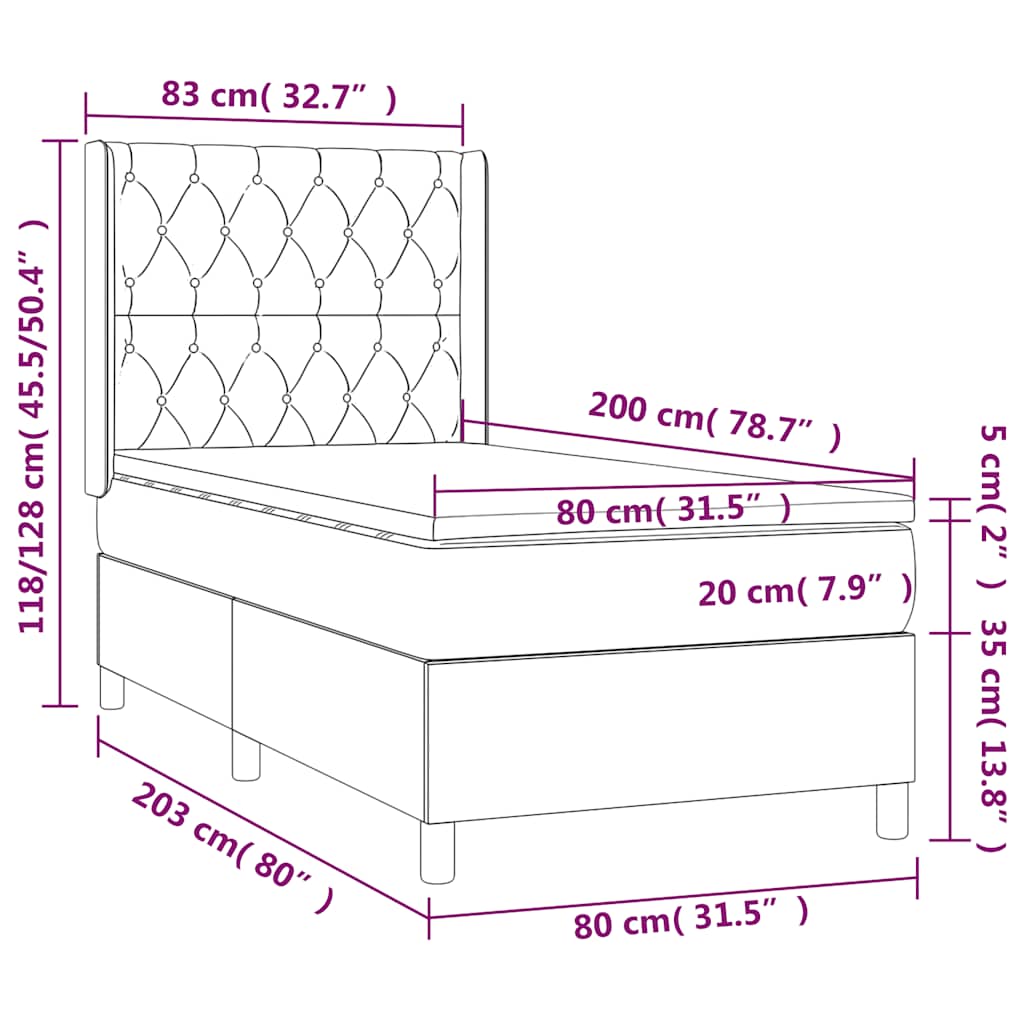 Krevet box spring s madracem LED tamnozeleni 80 x 200 cm baršun