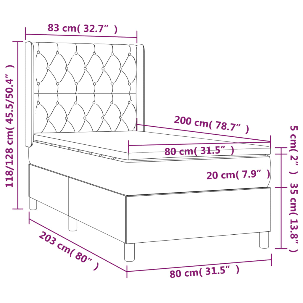 Krevet box spring s madracem LED ružičasti 80x200 cm baršunasti