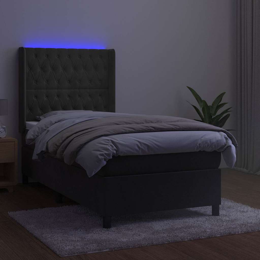 Krevet box spring s madracem LED tamnosivi 90x190 cm baršun