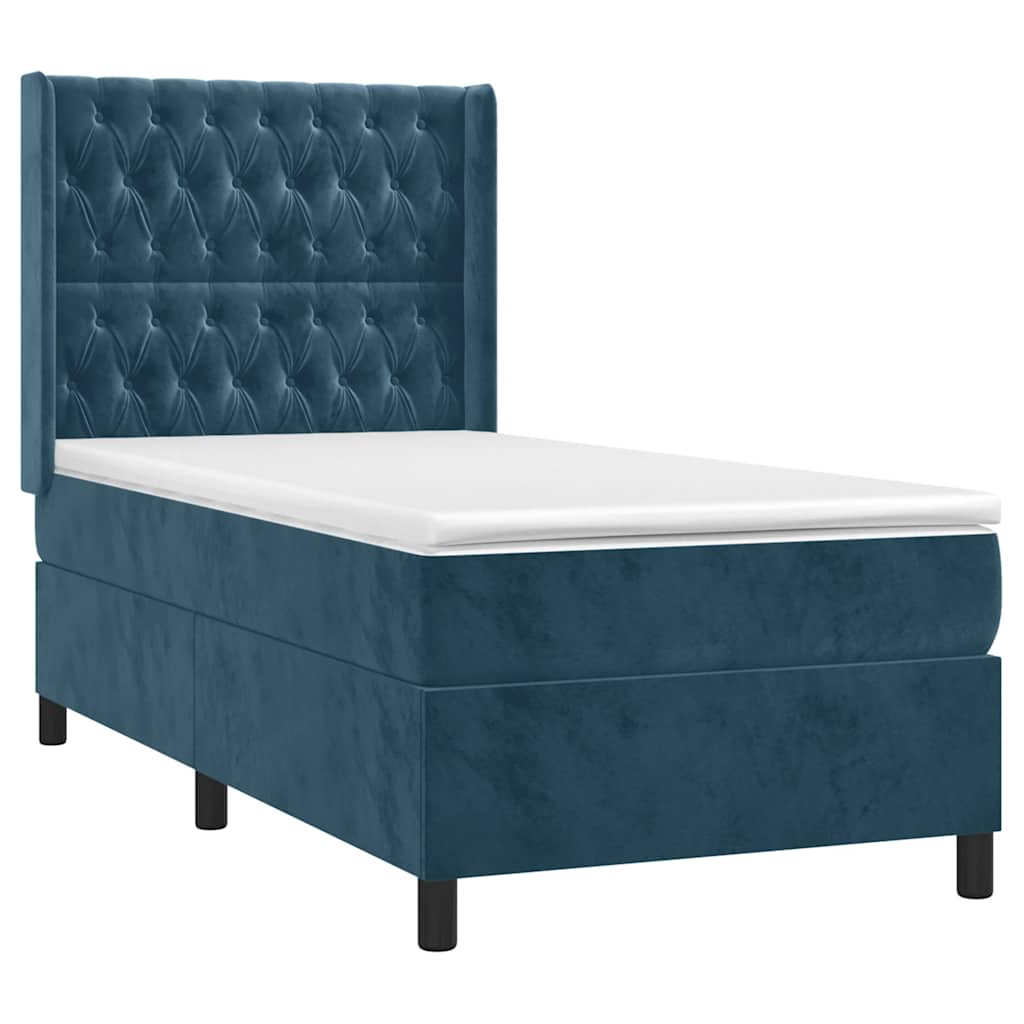 Krevet box spring s madracem LED tamnoplavi 90x190 cm baršun