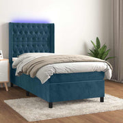 Krevet box spring s madracem LED tamnoplavi 90x190 cm baršun