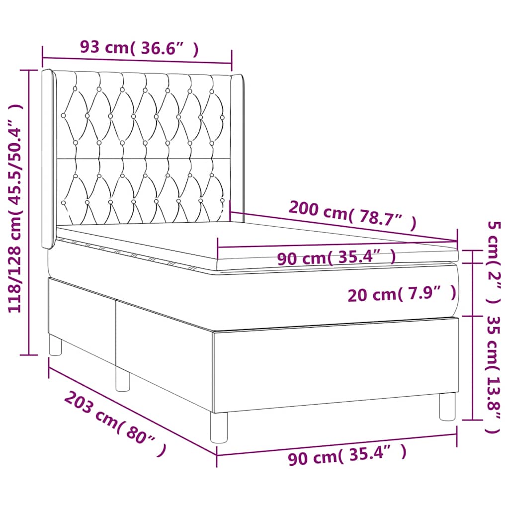 Krevet box spring s madracem LED tamnozeleni 90x200 cm baršun