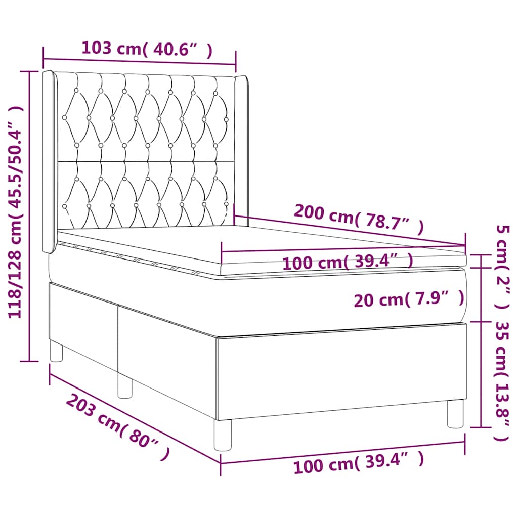 Krevet box spring s madracem LED tamnoplavi 100x200 cm baršun