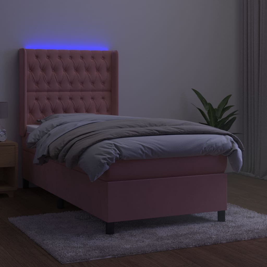Krevet box spring s madracem LED ružičasti 100x200cm baršunasti