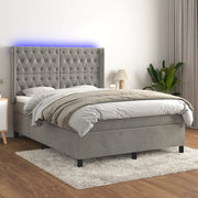 Krevet box spring s madracem LED svjetlosivi 140x190 cm baršun