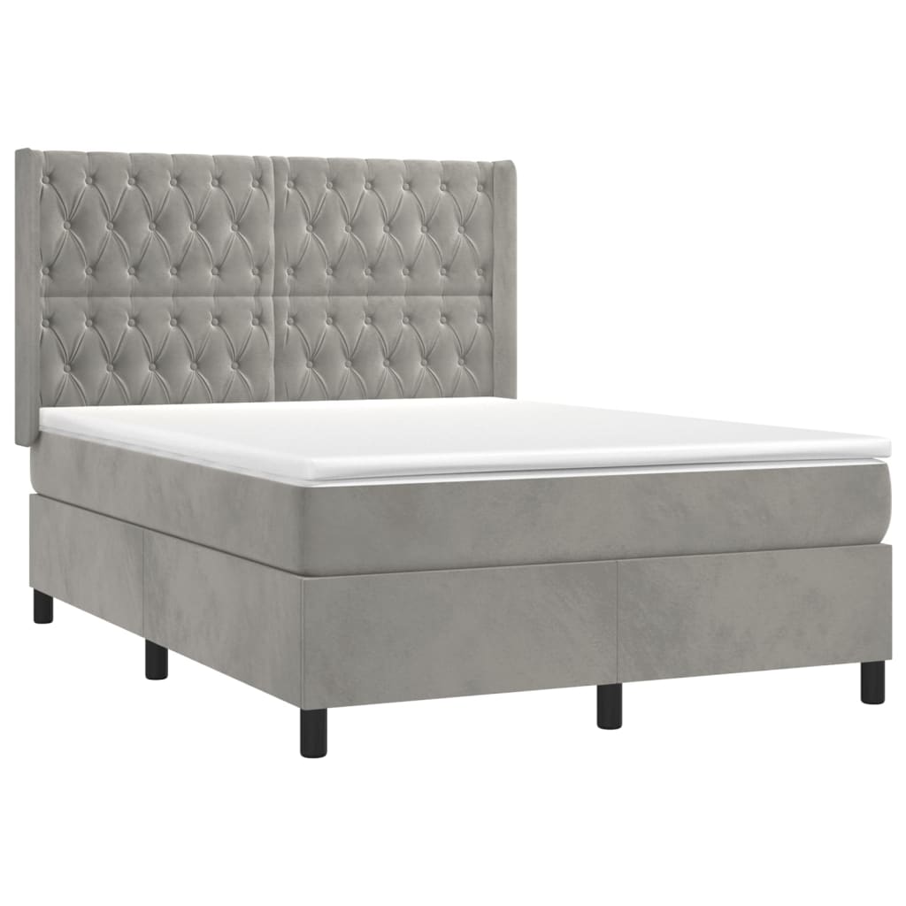 Krevet box spring s madracem LED svjetlosivi 140x200 cm baršun