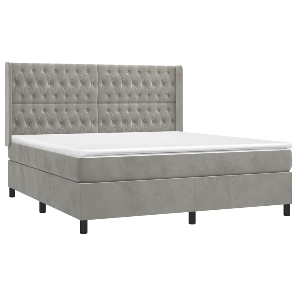 Krevet box spring s madracem LED svjetlosivi 160x200 cm baršun