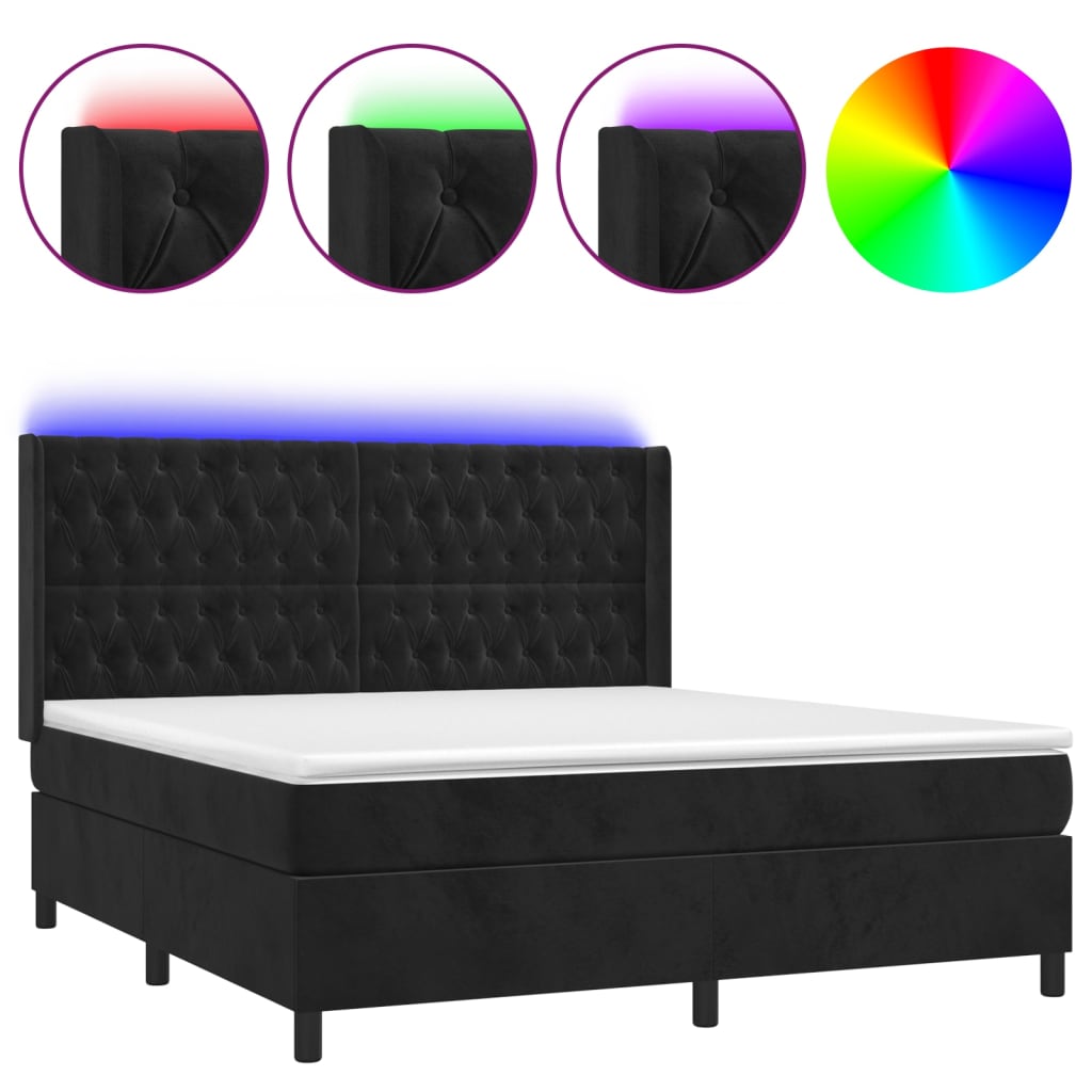Krevet box spring s madracem LED crni 160x200 cm baršun
