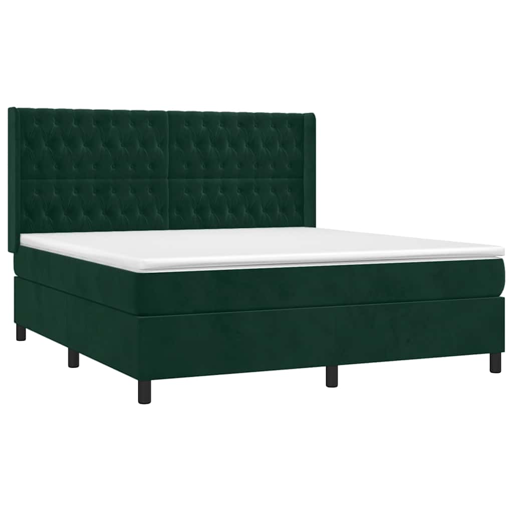 Krevet box spring s madracem LED tamnozeleni 160x200 cm baršun