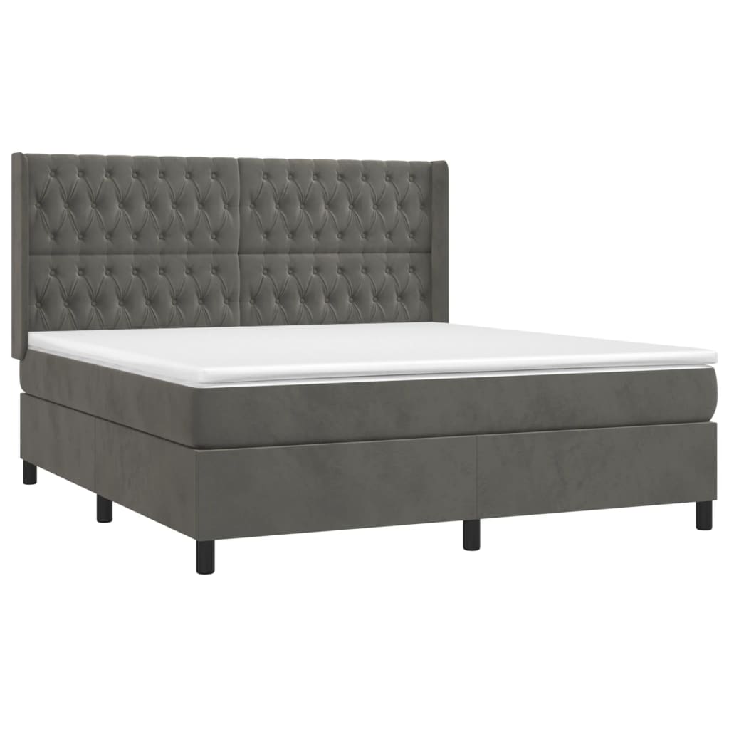 Krevet box spring s madracem LED tamnosivi 180x200 cm baršun