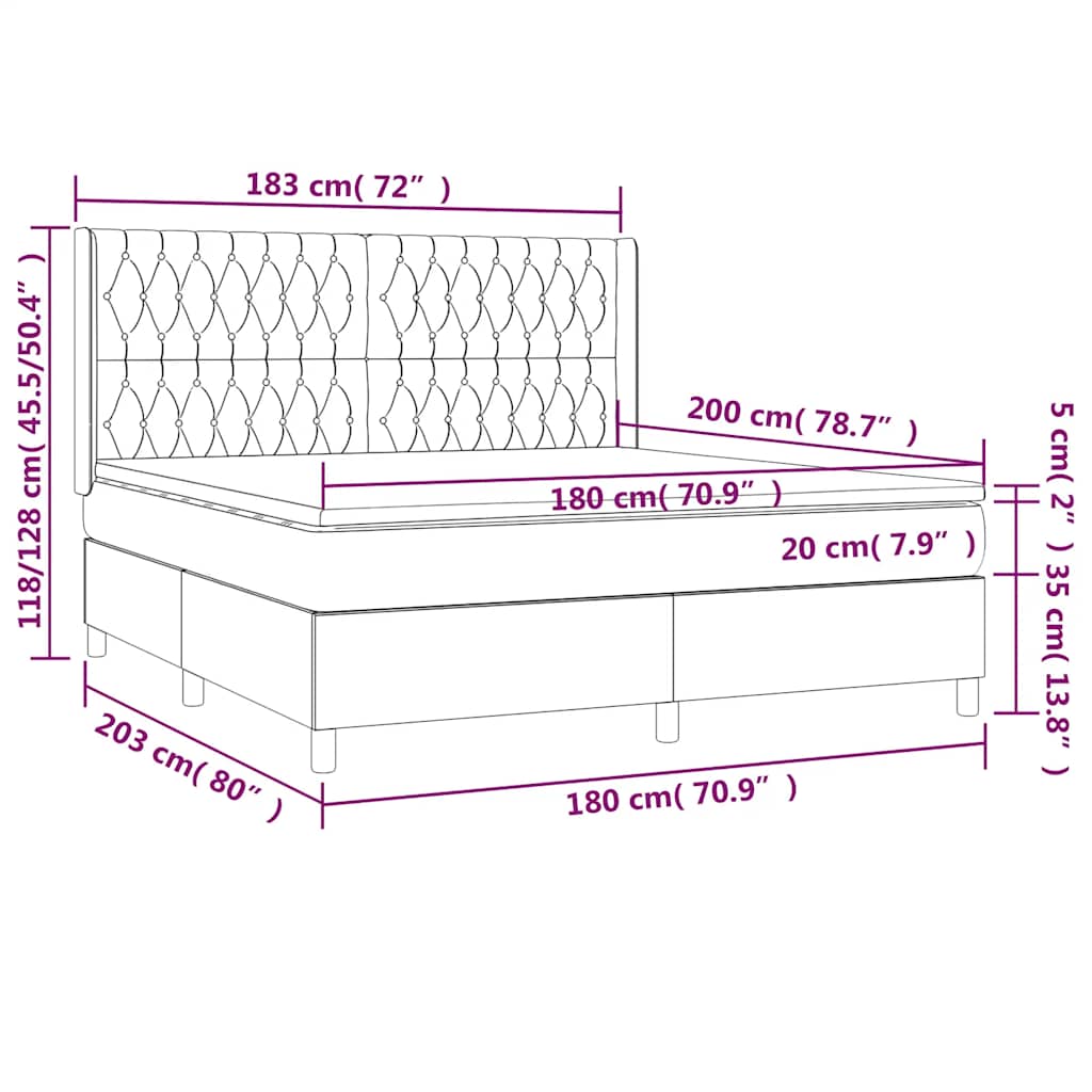 Krevet box spring s madracem LED tamnozeleni 180x200 cm baršun