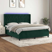 Krevet box spring s madracem LED tamnozeleni 180x200 cm baršun