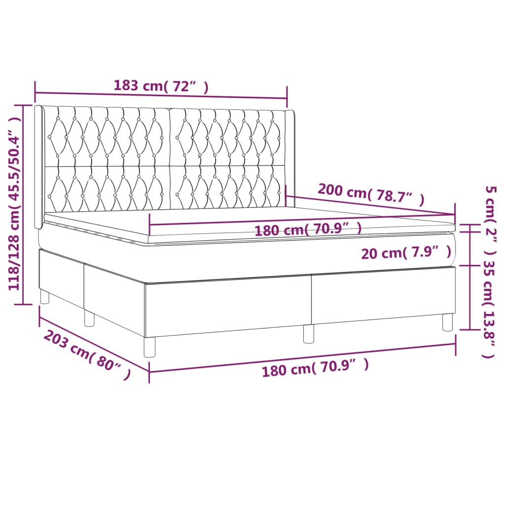 Krevet box spring s madracem LED ružičasti 180x200cm baršunasti