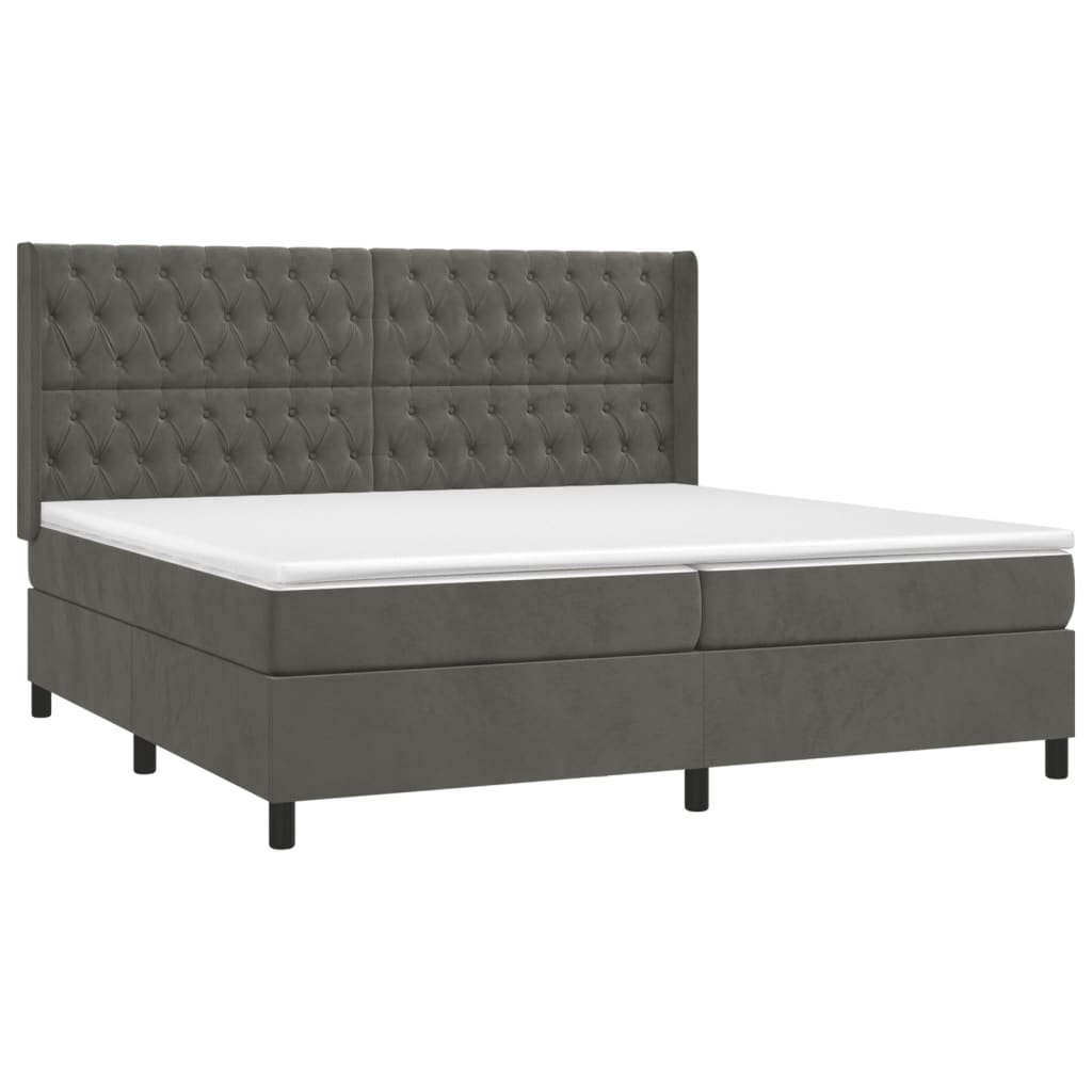 Krevet box spring s madracem LED tamnosivi 200x200 cm baršun