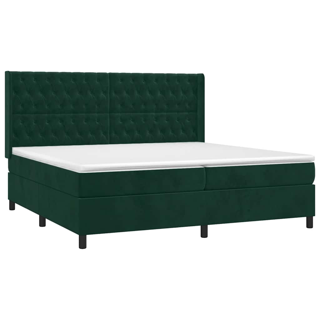 Krevet box spring s madracem LED tamnozeleni 200x200 cm baršun