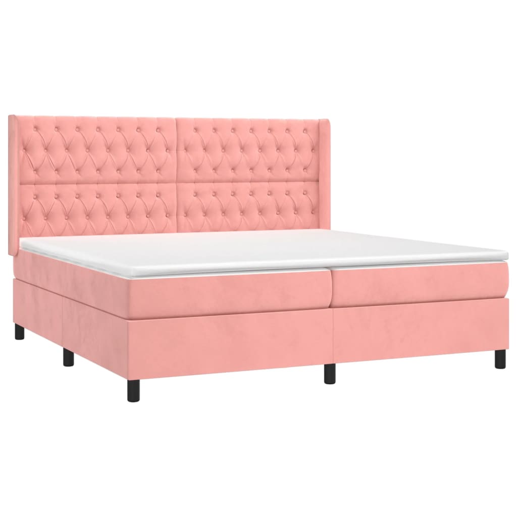 Krevet box spring s madracem LED ružičasti 200x200cm baršunasti
