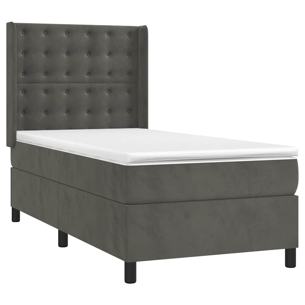 Krevet box spring s madracem LED tamnosivi 80 x 200 cm baršun