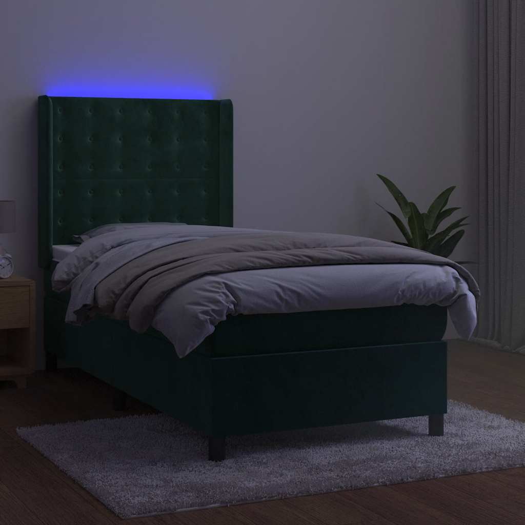 Krevet box spring s madracem LED tamnozeleni 80 x 200 cm baršun