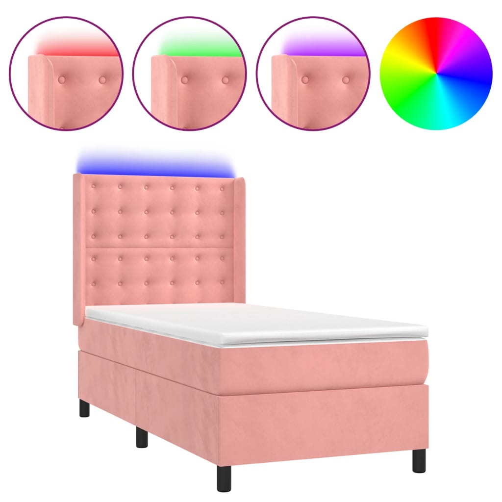 Krevet box spring s madracem LED ružičasti 80x200 cm baršunasti