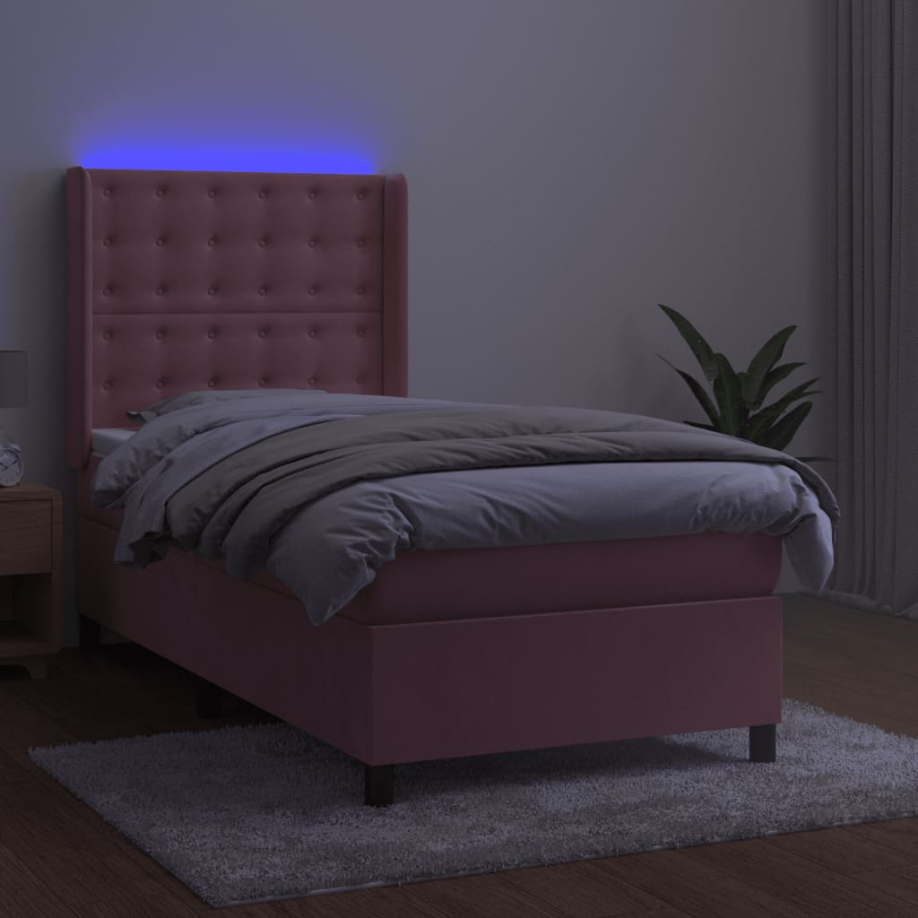 Krevet box spring s madracem LED ružičasti 80x200 cm baršunasti