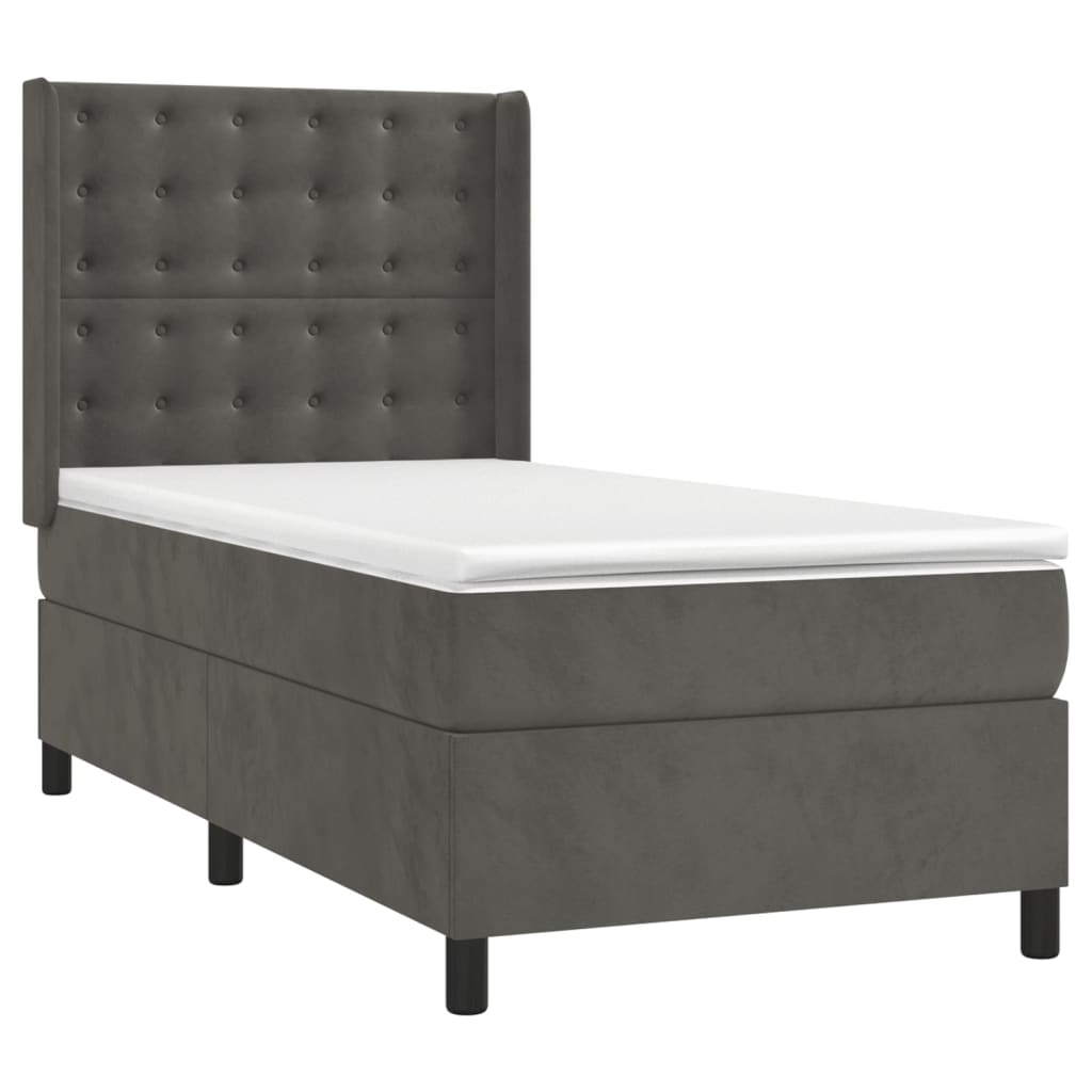 Krevet box spring s madracem LED tamnosivi 90x190 cm baršun