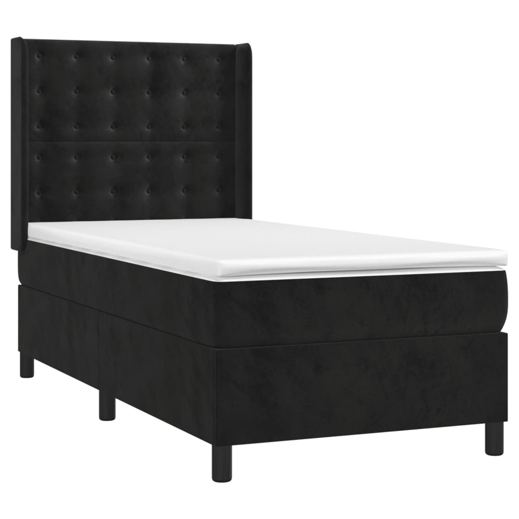 Krevet box spring s madracem LED crni 90x190 cm baršun