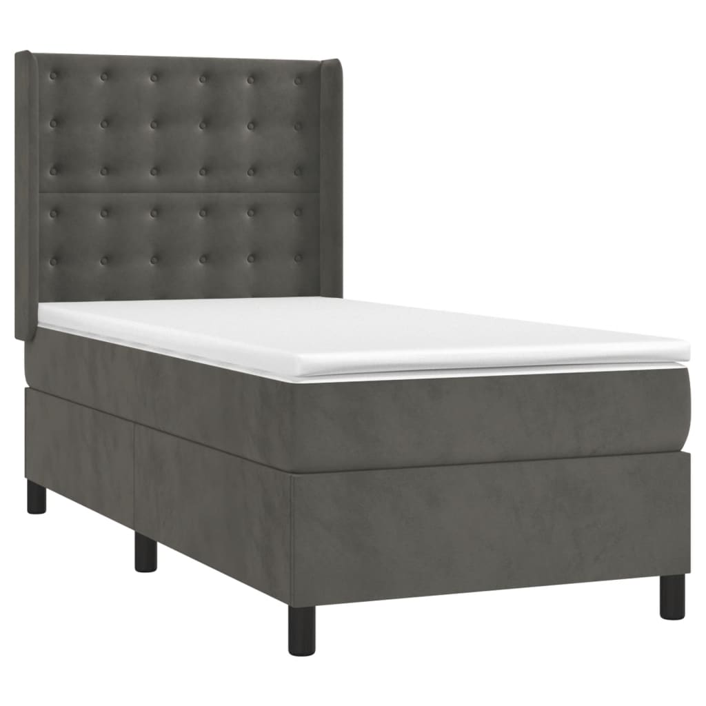 Krevet box spring s madracem LED tamnosivi 100x200 cm baršun