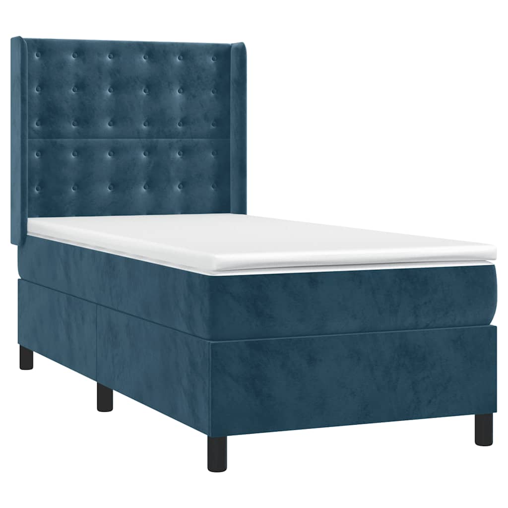 Krevet box spring s madracem LED tamnoplavi 100x200 cm baršun