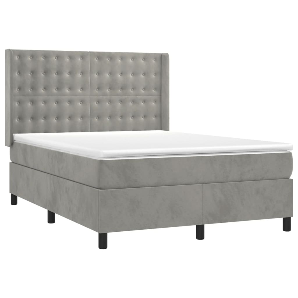 Krevet box spring s madracem LED svjetlosivi 140x190 cm baršun