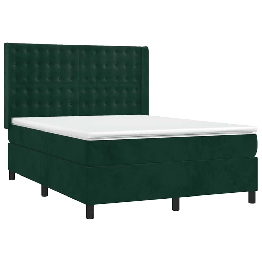 Krevet box spring s madracem LED tamnozeleni 140x200 cm baršun