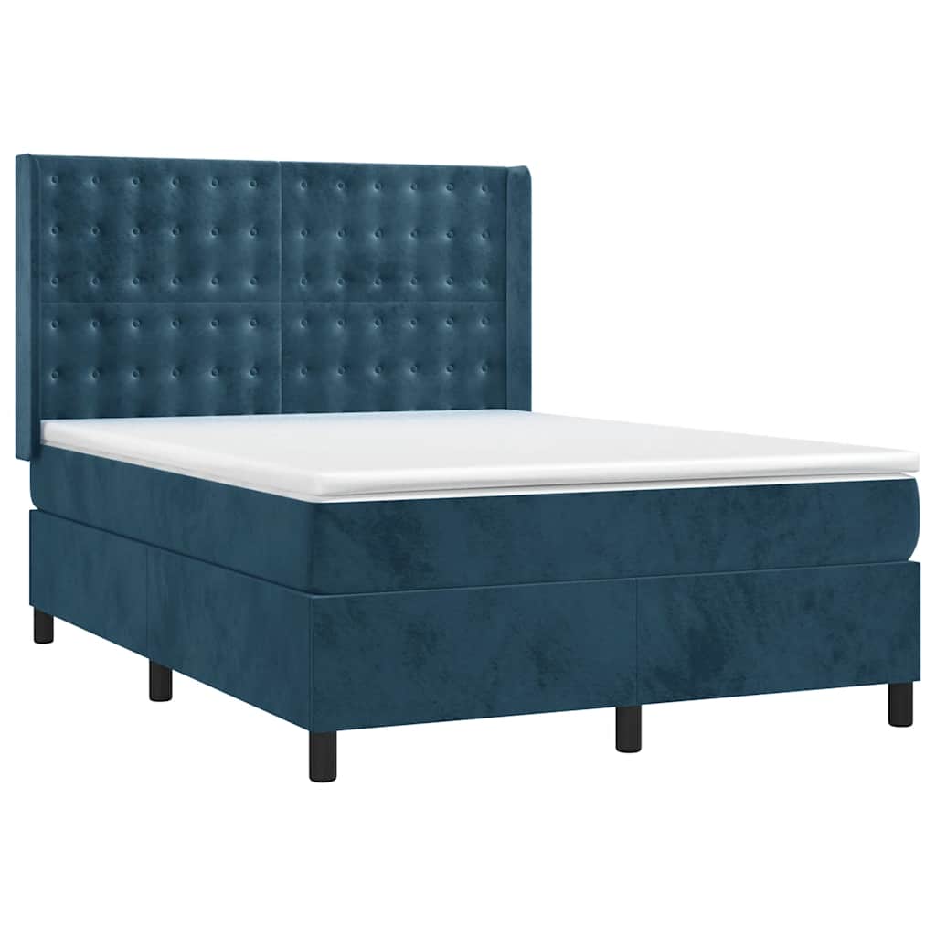 Krevet box spring s madracem LED tamnoplavi 140x200 cm baršun