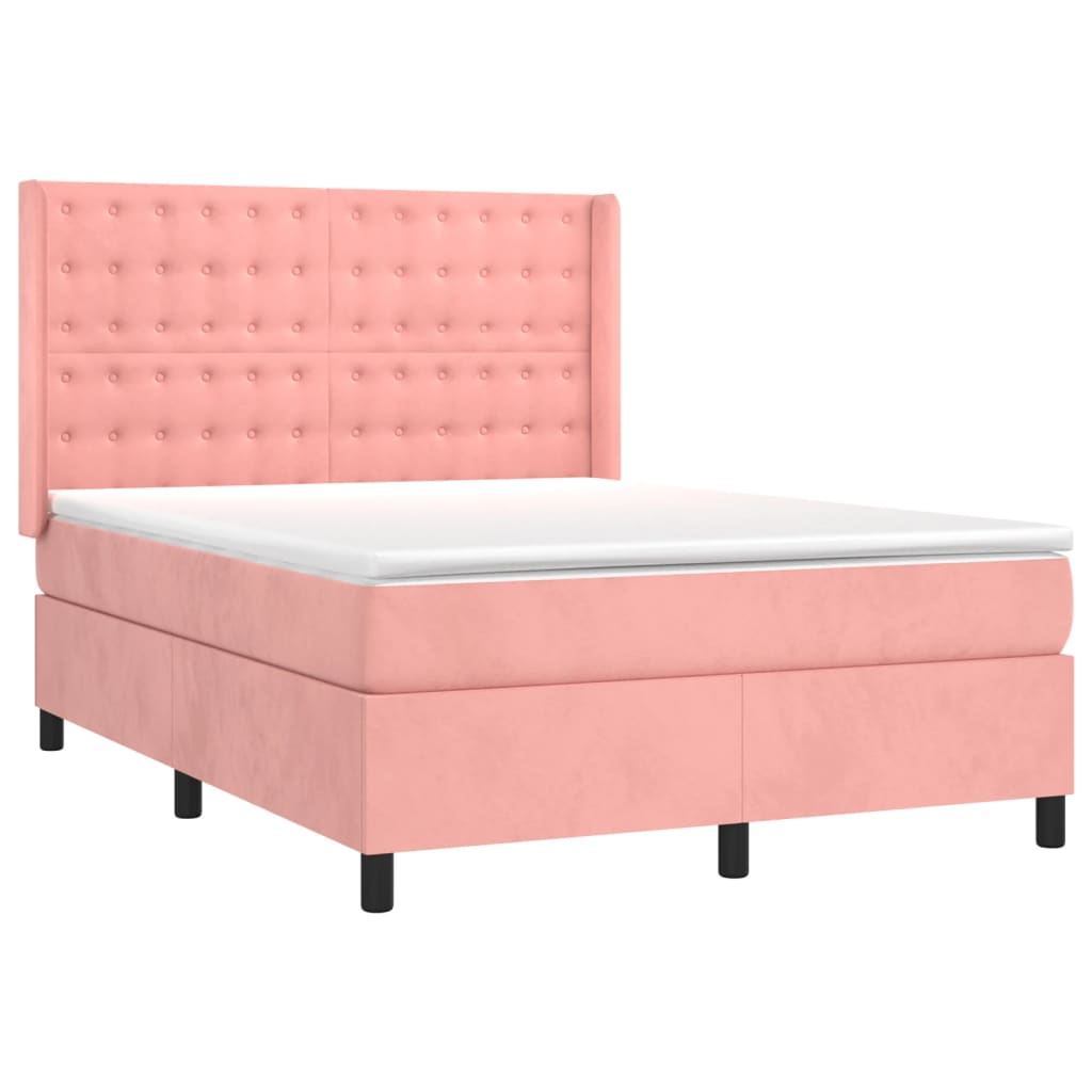 Krevet box spring s madracem LED ružičasti 140x200cm baršunasti