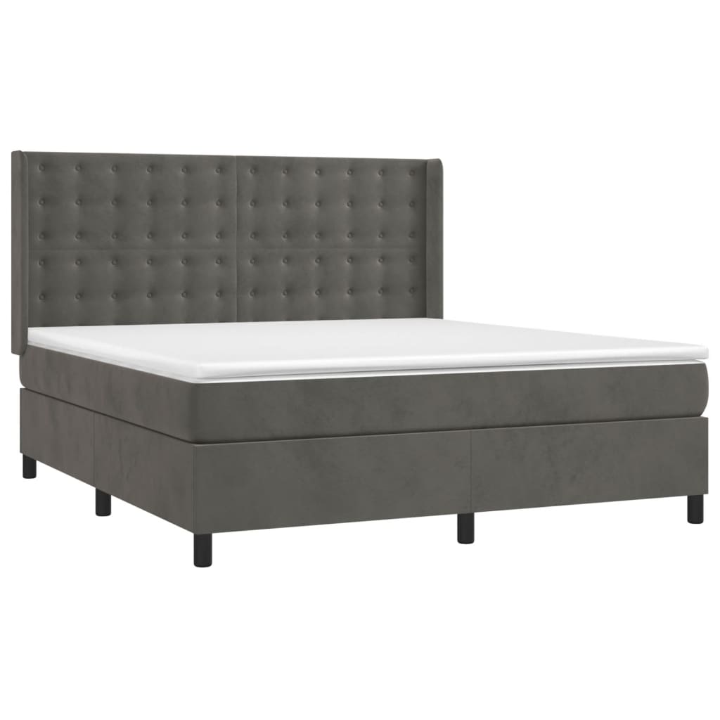 Krevet box spring s madracem LED tamnosivi 160x200 cm baršun