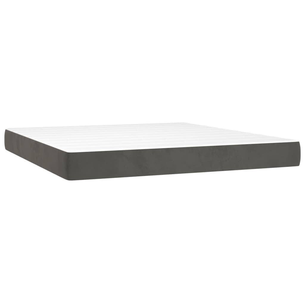 Krevet box spring s madracem LED tamnosivi 160x200 cm baršun