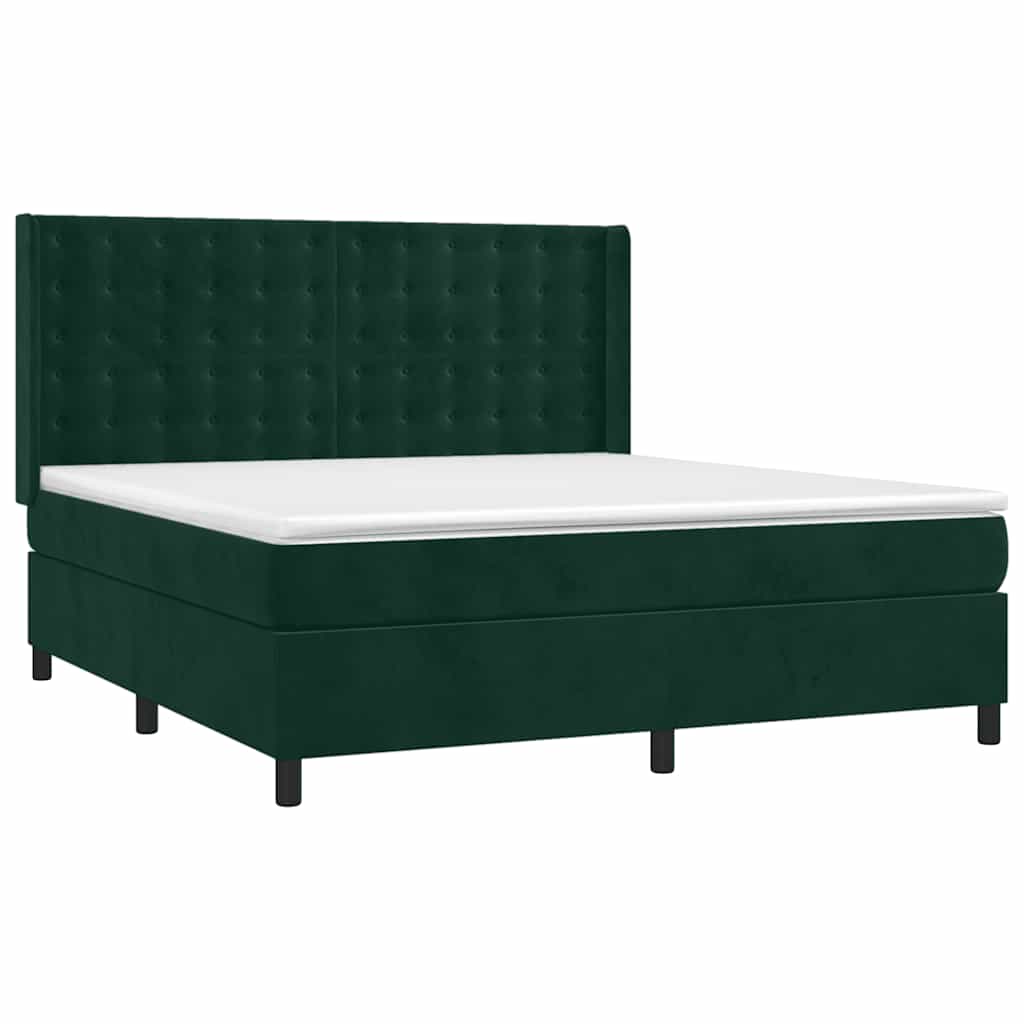 Krevet box spring s madracem LED tamnozeleni 160x200 cm baršun