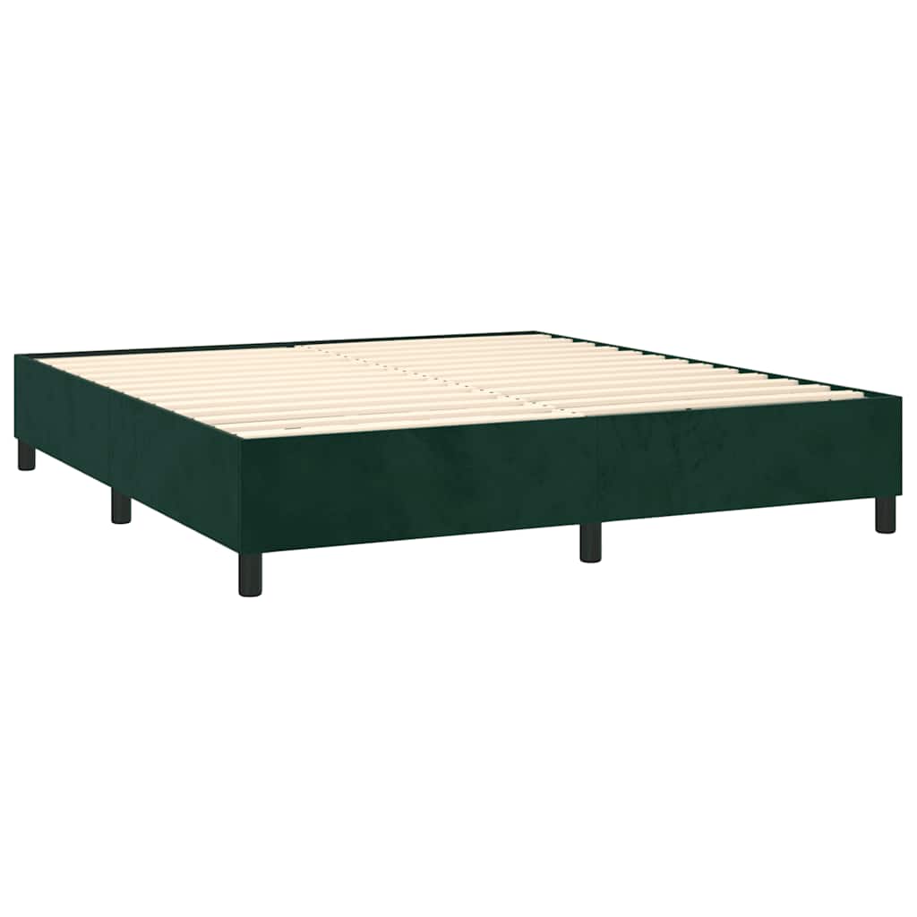 Krevet box spring s madracem LED tamnozeleni 160x200 cm baršun