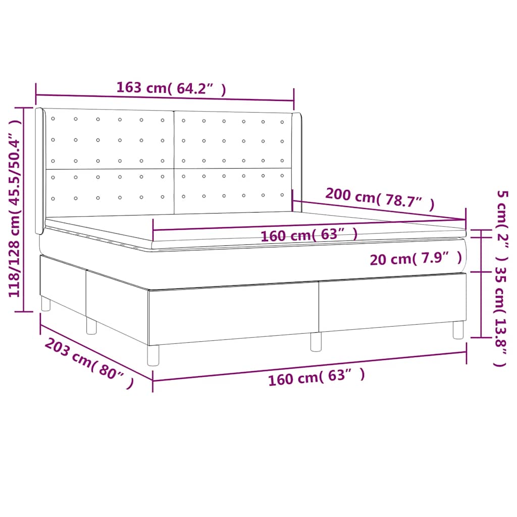 Krevet box spring s madracem LED tamnoplavi 160x200 cm baršun