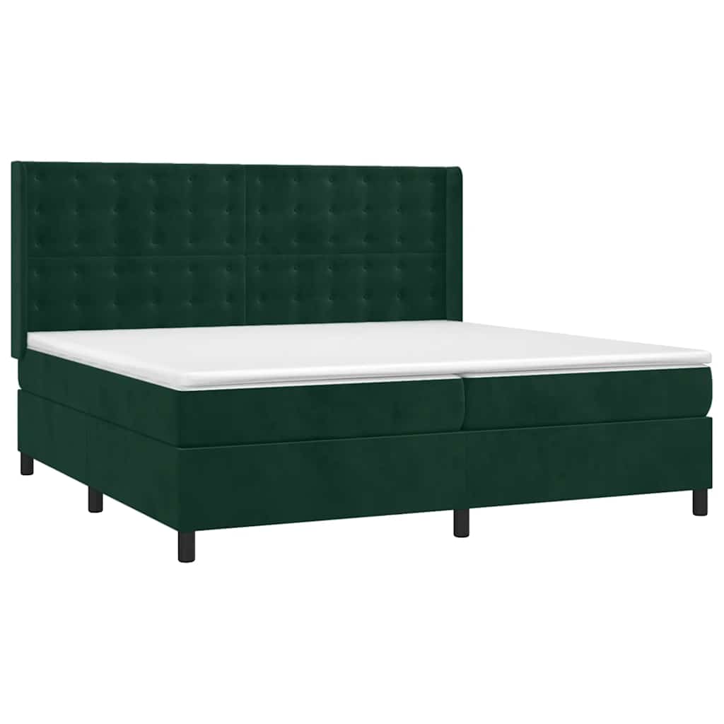 Krevet box spring s madracem LED tamnozeleni 200x200 cm baršun