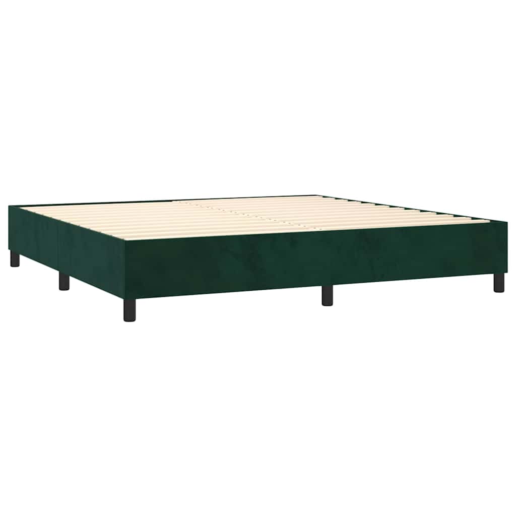 Krevet box spring s madracem LED tamnozeleni 200x200 cm baršun