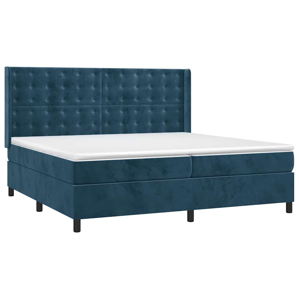 Krevet box spring s madracem LED tamnoplavi 200x200 cm baršun